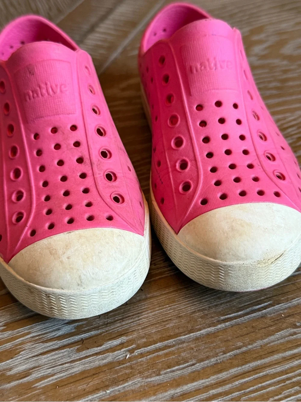 Native Pink Slip-Ons  with White Toe Caps - Girls 11